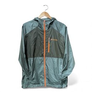 Columbia Men's Green Windbreaker with Orange Accents Size Medium